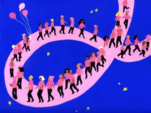 A breast cancer walk along a pink ribbon