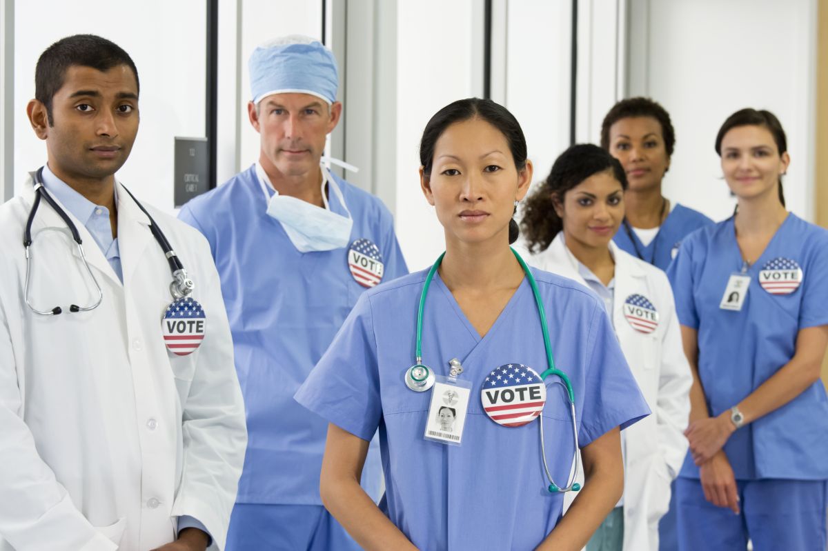Serious doctors talking together