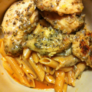 Garlic Chicken with Tomato Cream Pasta