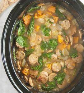 Crock Pot Sausage, Spinach & White Bean Soup