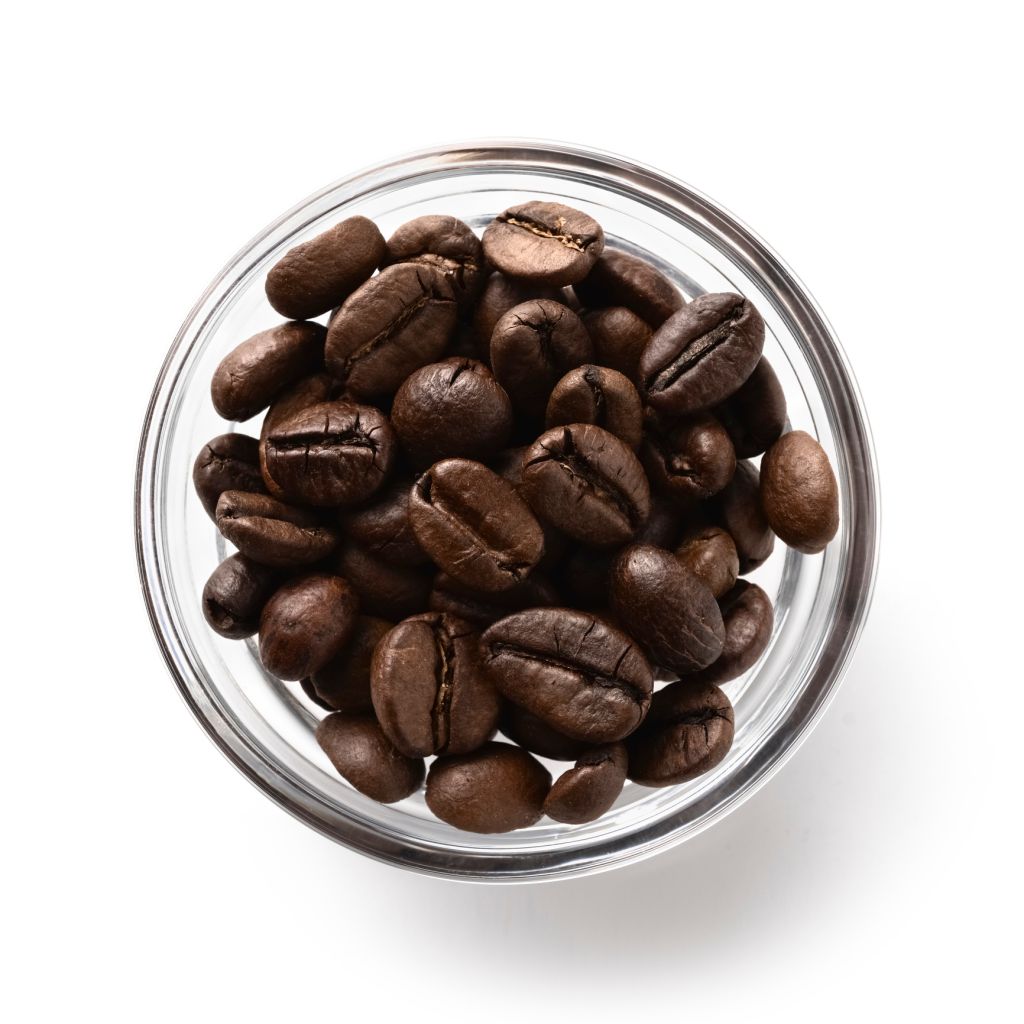 Roasted Coffee Beans in Glass Bowl